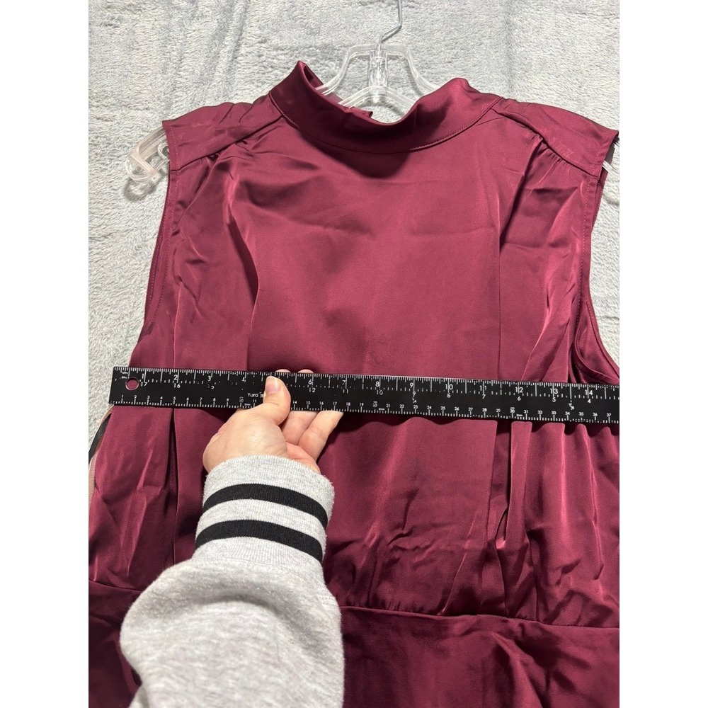 Lulus Burgundy Satin High Neck Draped Maxi Dress Size XL Sleeveless Side Slit - Picture 7 of 13